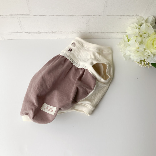 nov1012　ハンドメイド犬服　細コーデュロイワンピース 犬服【3S・SS】バルーンワンピース(コーデュロイあずきミルク