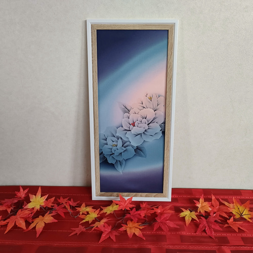 絵　額縁　牡丹　ボタン　縁起物 木はり絵アート「牡丹に蝶」 （額縁入り完成品）- 木製切り絵