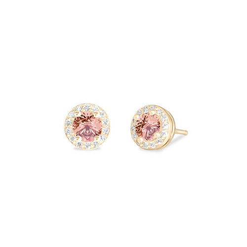 カクテルピアス】ハロセット×ラウンドカット×イエローゴールド ピアス 
