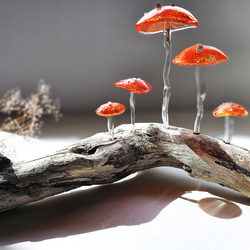 ガラスのキノコ 置物 オブジェ ベニテングダケ5本 立体・オブジェ