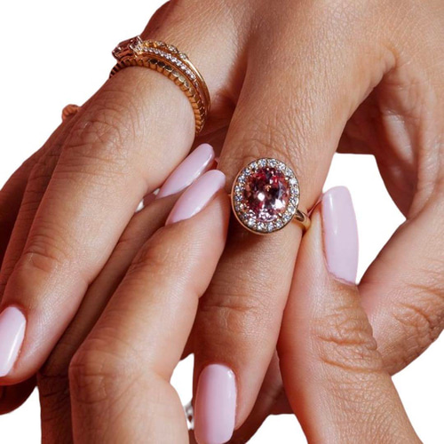 カクテルリング】ハロセット×ラウンドカット×ピンクゴールド ピアス  