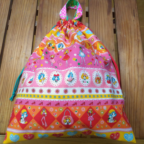 入園入学準備 レトロガール 体育服袋 お着替え袋 巾着袋 女の子 体操服