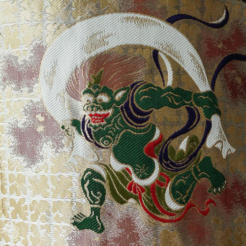 風神雷神の半幅帯 金襴と輸入生地 & 黒綿刺繍レース 帯揚げ風