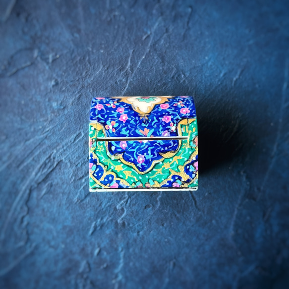 キャメルボーンの小箱　宝石箱　S タイル柄　ブルー【JAABEH-016】 4枚目の画像