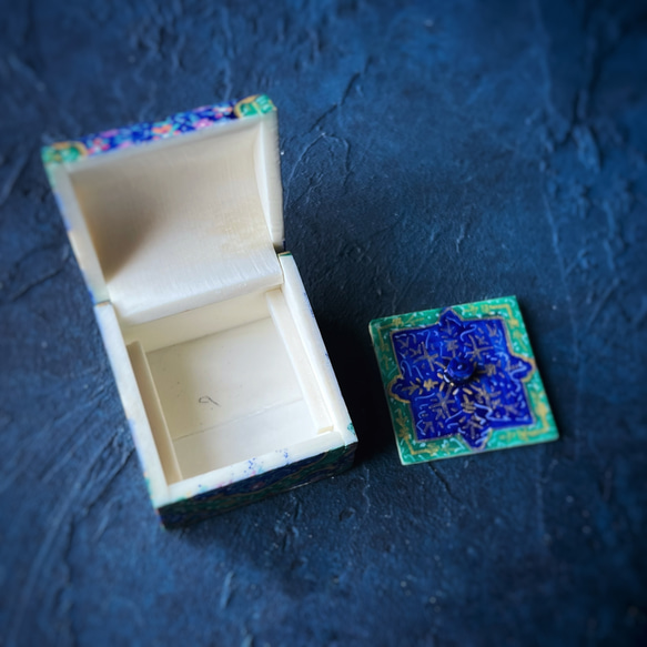 キャメルボーンの小箱　宝石箱　S タイル柄　ブルー【JAABEH-016】 8枚目の画像