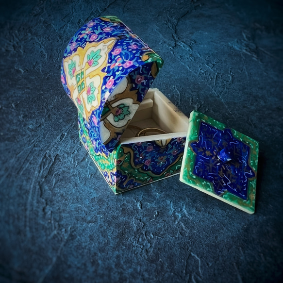 キャメルボーンの小箱　宝石箱　S タイル柄　ブルー【JAABEH-016】 10枚目の画像