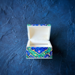 キャメルボーンの小箱　宝石箱　S タイル柄　ブルー【JAABEH-016】 6枚目の画像