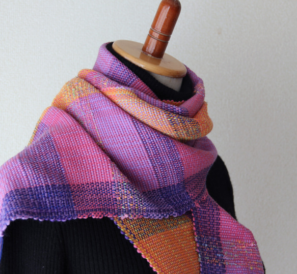 《Creema限定》大人かわいいウール手織りマフラー　シアーピンク/プレゼント 3枚目の画像