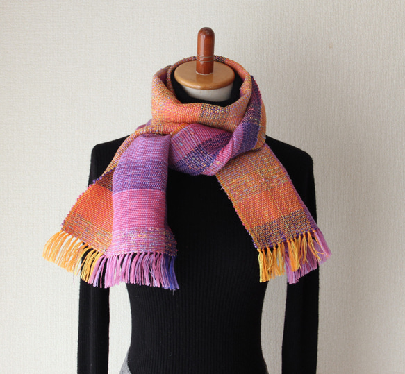 《Creema限定》大人かわいいウール手織りマフラー　シアーピンク/プレゼント 8枚目の画像