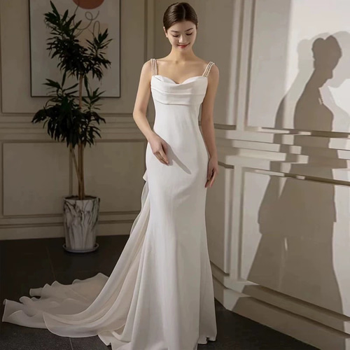 シンプルサテン バックリボン ウエディングドレス ドレス ウララ--1000  