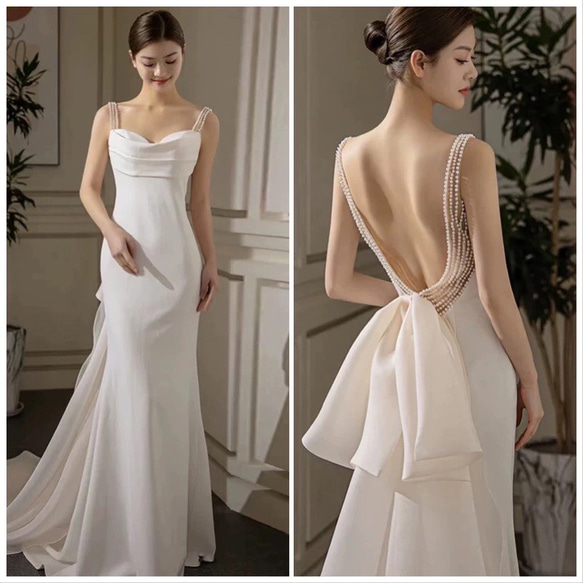 シンプルサテン バックリボン ウエディングドレス ドレス ウララ--1000  