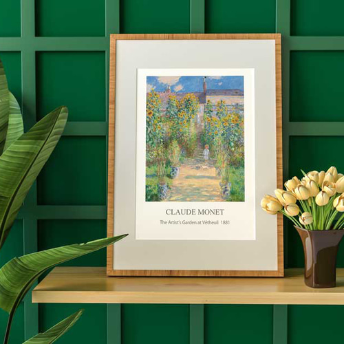 クロード モネ、風景画、ポスター、ヴェトゥイユの画家の庭、シンプル