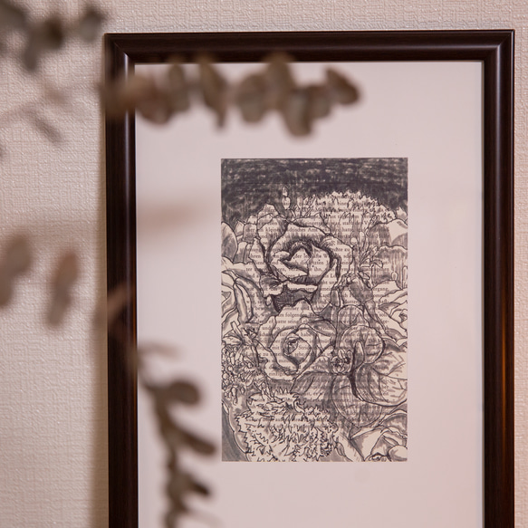 「Flower」 A4 プリント ポスター コラージュ アート モノクロ 1枚目の画像