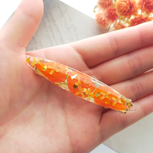 クラゲ　レジンヘアゴム　花　オレンジ 秋桜と金木犀のヘアアクセサリーセット〜 イエロー オレンジ