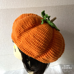 かぼちゃベレー帽　葉っぱブローチ付き　セミオーダー可能　受注制作　ハロウィン 5枚目の画像