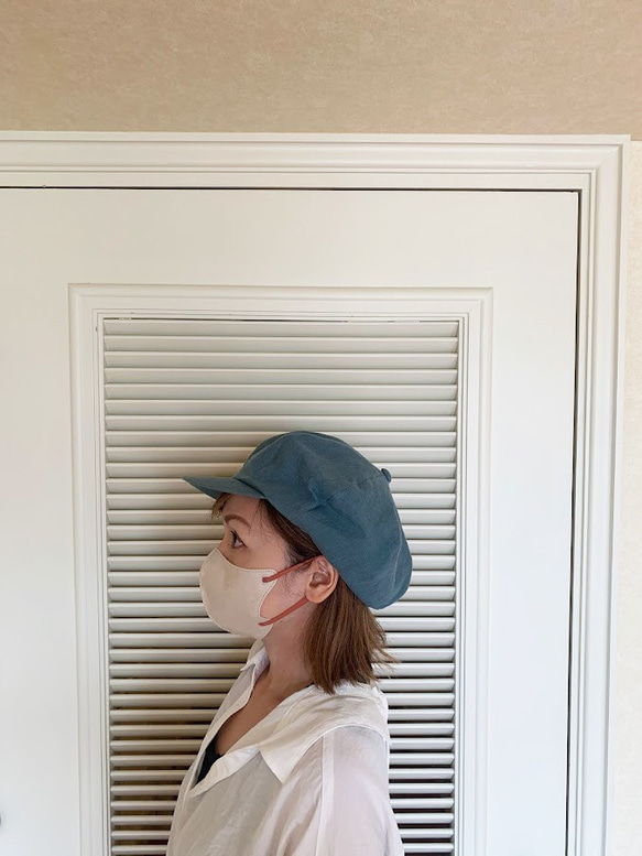 春夏向け キャスケット（ターコイズ ベルギーリネン・麻） 9枚目の画像