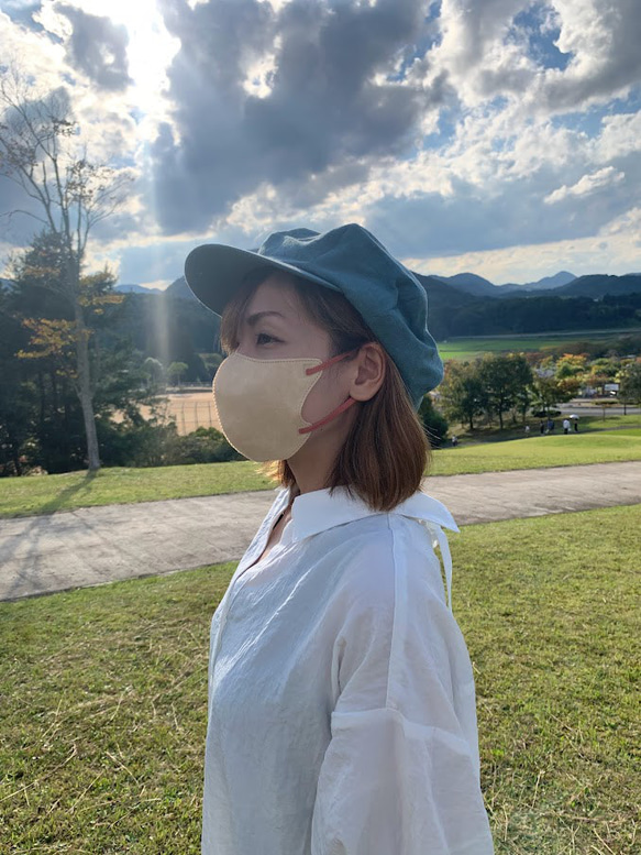 春夏向け キャスケット（ターコイズ ベルギーリネン・麻） 4枚目の画像