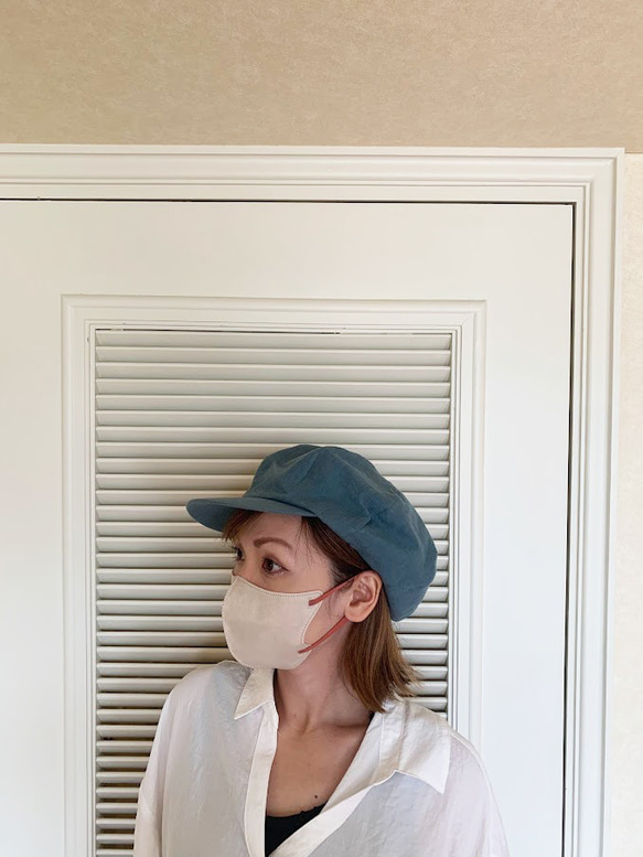 春夏向け キャスケット（ターコイズ ベルギーリネン・麻） 8枚目の画像