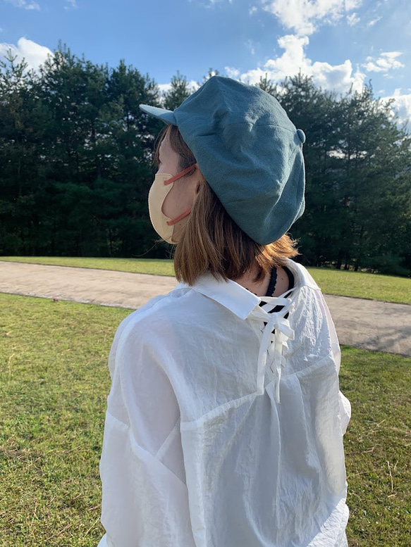 春夏向け キャスケット（ターコイズ ベルギーリネン・麻） 6枚目の画像