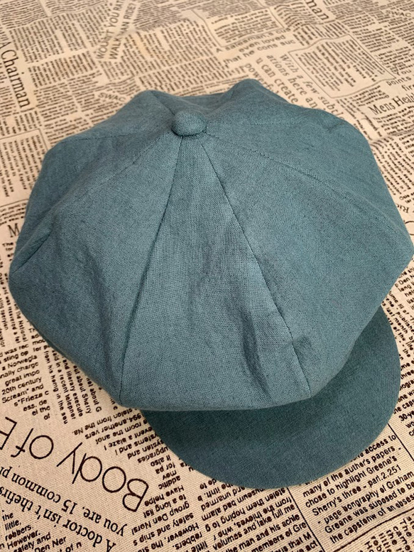 春夏向け キャスケット（ターコイズ ベルギーリネン・麻） 1枚目の画像