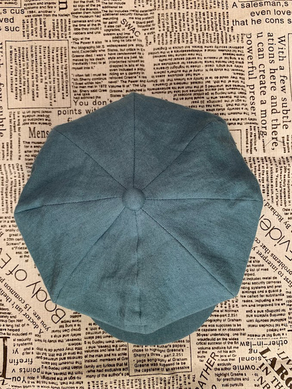 春夏向け キャスケット（ターコイズ ベルギーリネン・麻） 2枚目の画像