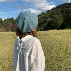 春夏向け キャスケット（ターコイズ ベルギーリネン・麻） 7枚目の画像