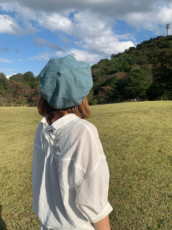 春夏向け キャスケット（ターコイズ ベルギーリネン・麻） 7枚目の画像