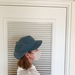 春夏向け キャスケット（ターコイズ ベルギーリネン・麻） 10枚目の画像