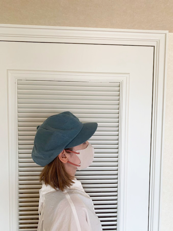 春夏向け キャスケット（ターコイズ ベルギーリネン・麻） 10枚目の画像