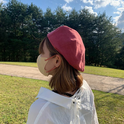 春夏向け ベレー帽（ストロベリー ベルギーリネン・麻） 3枚目の画像