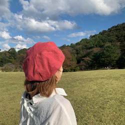 春夏向け ベレー帽（ストロベリー ベルギーリネン・麻） 6枚目の画像
