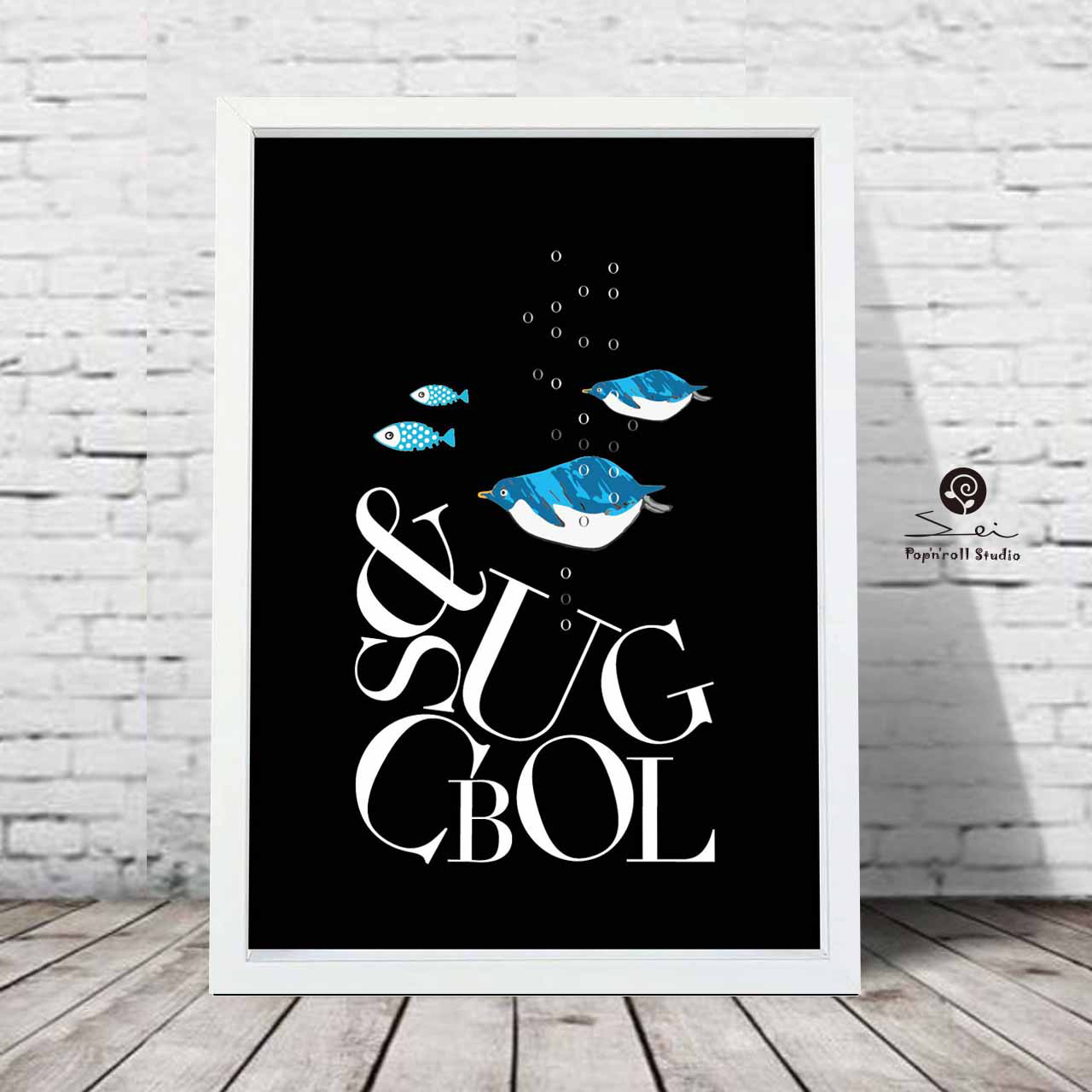 グラスの中　ペンギン　鳥　ポスター    アート　アートポスター　（アート　seiで検索）　壁掛けインテリア　704