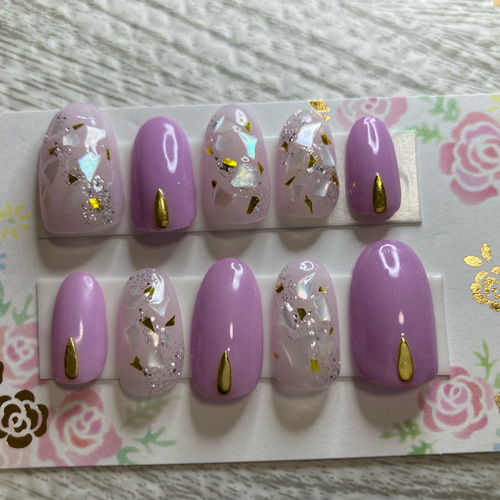☆オーダー可☆ラベンダー×シェルネイル シンプル オフィス 紫