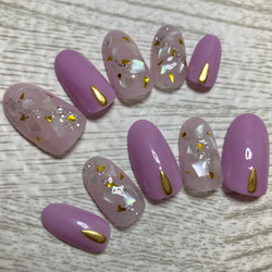 ☆オーダー可☆ラベンダー×シェルネイル シンプル オフィス 紫