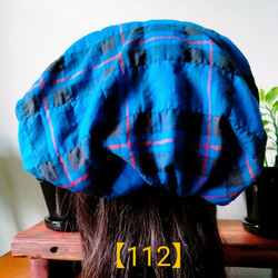 【112】医療帽子　ケア帽子　バンダナキャップ　室内帽子　治療帽子〈ブルー　青　フレンチチェック〉　#新作 3枚目の画像