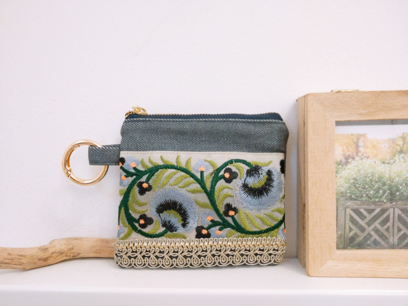 ♡すぐ届く母の日2023♡インド刺繍リボン×岡山デニムのポーチ