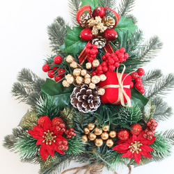 壁に掛けるクリスマスツリー（ミニタイプ レッド＆ゴールド系）「送料無料」リースタイプ 7枚目の画像