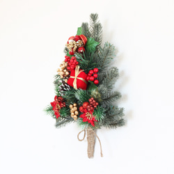 壁に掛けるクリスマスツリー（ミニタイプ レッド＆ゴールド系）「送料無料」リースタイプ 8枚目の画像