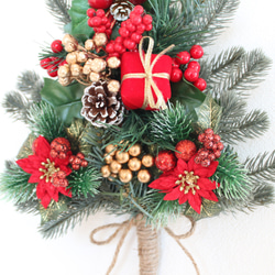 壁に掛けるクリスマスツリー（ミニタイプ レッド＆ゴールド系）「送料無料」リースタイプ 5枚目の画像