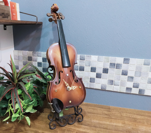 violin clock -mini-（バイオリン×アップサイクル） 4枚目の画像