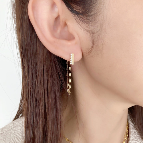 タンザナイト デザインチェーン ノンホールピアス イヤリング ハンドメイド