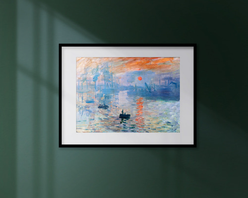 モネの名画日の出印象派の油絵現代のシンプルなリビングの装飾の絵3連ソファの背景の モネの名画日の出印象派の油絵現代のシンプルなリビングの装飾の絵