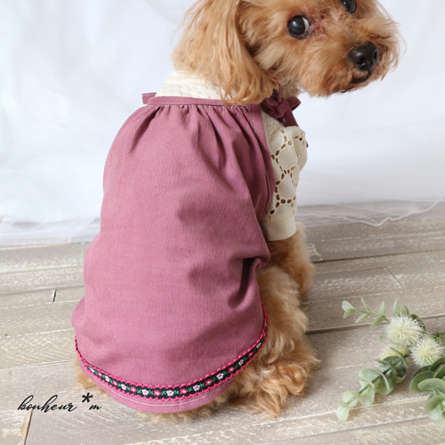 犬服〜ジャンパースカート～スモーキ―ライラック チロリアン