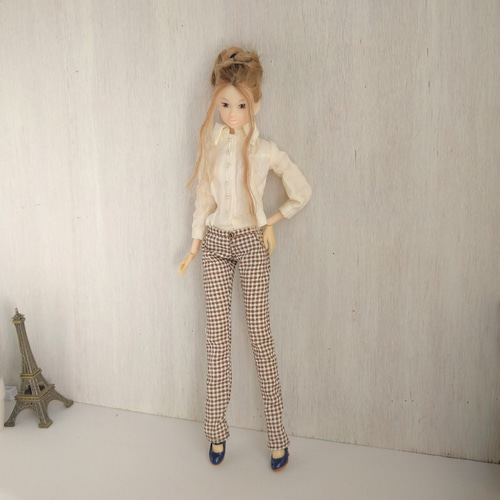 769【momokoDOLL パンツ】茶色のチェックのストーレートパンツ※1/6