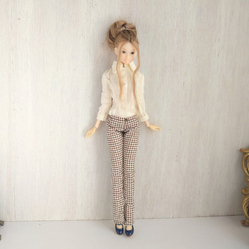 769【momokoDOLL パンツ】茶色のチェックのストーレートパンツ※1/6