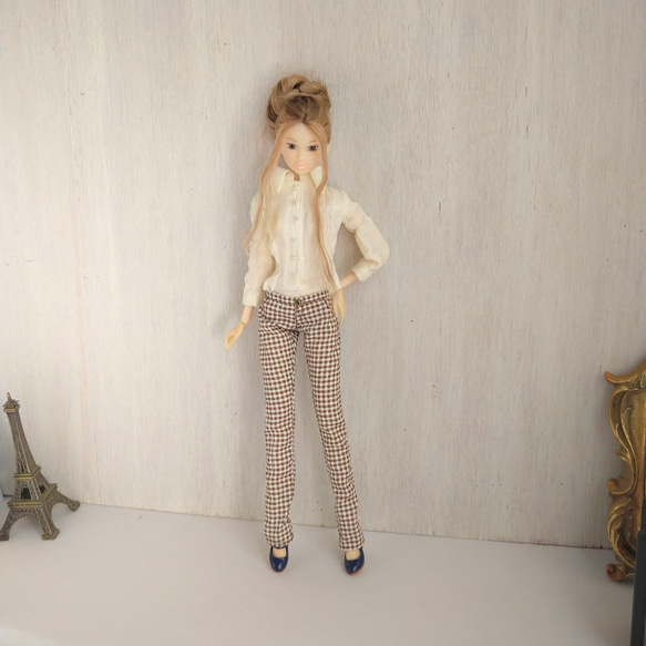 769【momokoDOLL パンツ】茶色のチェックのストーレートパンツ※1/6