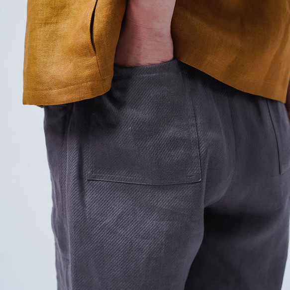 [Wafu/入門版] 亞麻褲 這是限量試用面料。 / 灰色 b013h-gry1 第9張的照片