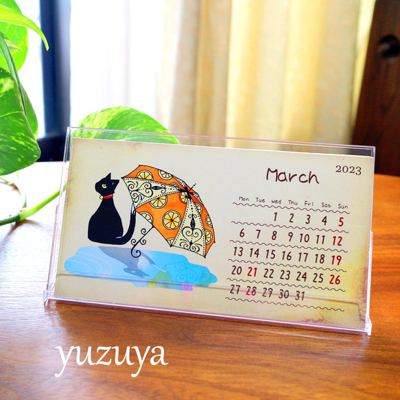２０２３年 卓上カレンダー　黒猫とメヘンディ 3枚目の画像