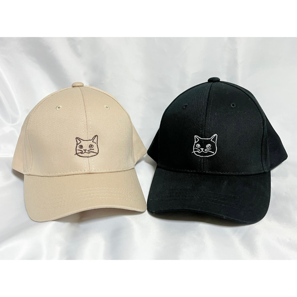 猫ちゃんの刺繍入り コットンキャップ シンプルデザイン 帽子