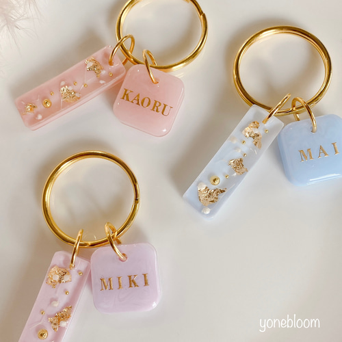 ♡×100【全15色】サブチャーム付きスクエアキーホルダー♡レジン